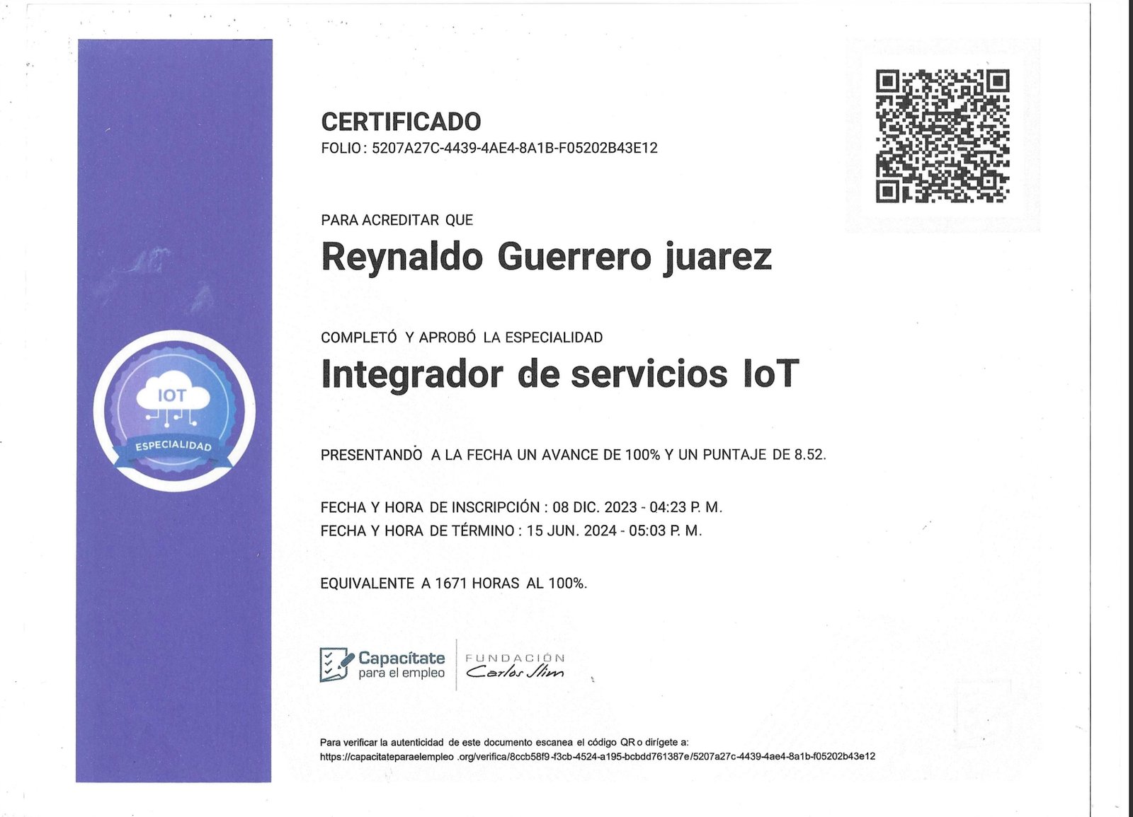 Certificado Integrador de Servicios IoT